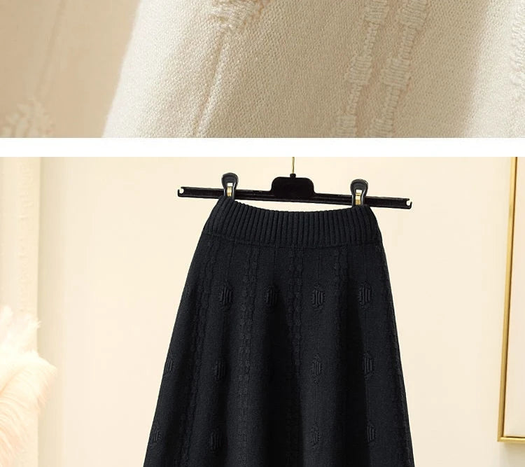High Waist Knitted Midi Skirt – Women’s Sweater Matching Large Flounce A-Line Umbrella Skirt | Spring, Autumn & Winter