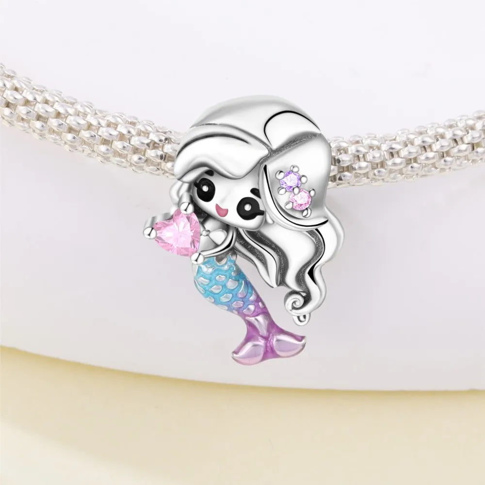 Orstarry 925 Sterling Silver Mermaid Cartoon Charm | Original Pendant Beads Fit Pandora Bracelet DIY Fine Jewelry Gift