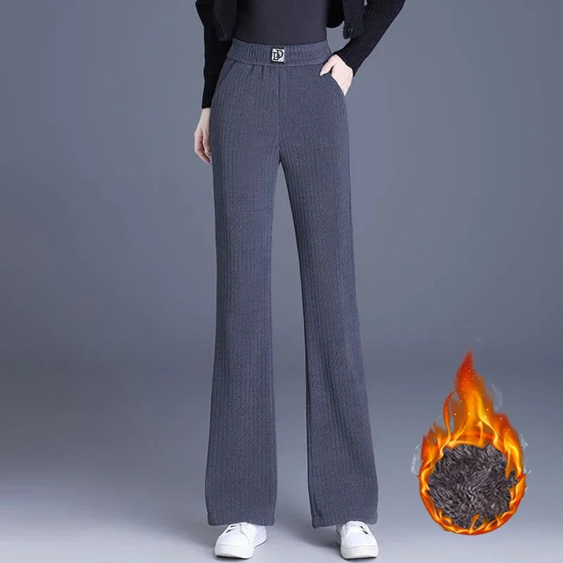Winter Women High Waist Thermal Plush Pants – Straight Leg Fleece Trousers for Warm Casual Daily Wear