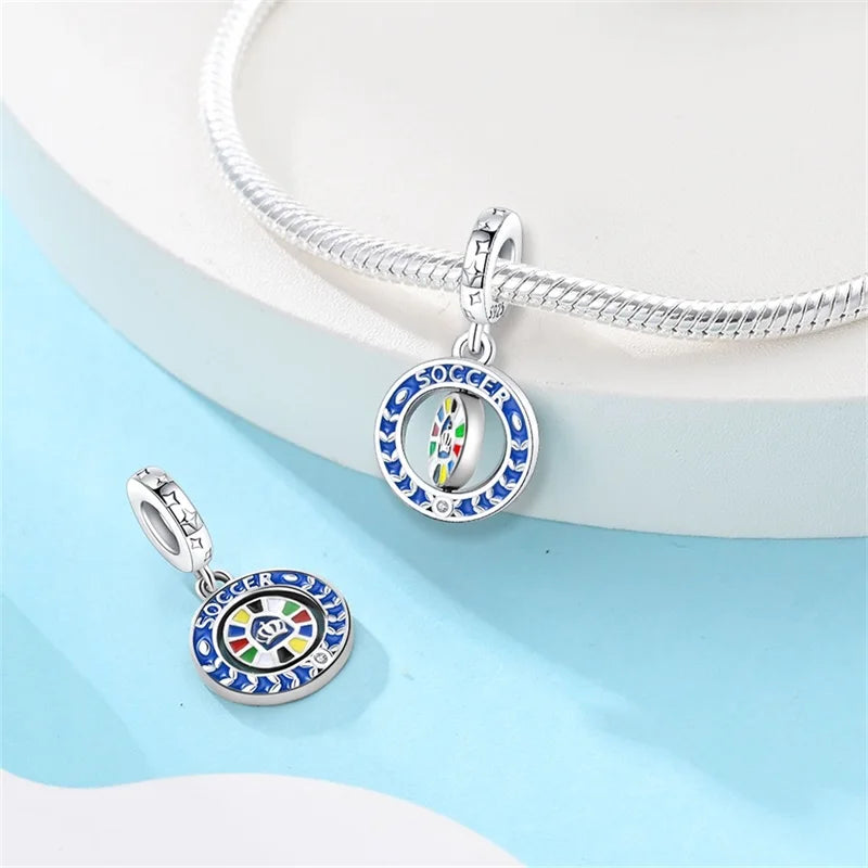 925 Sterling Silver Soccer Trophy Jersey Charm Beads – Fits 3mm Bracelets DIY Jewelry