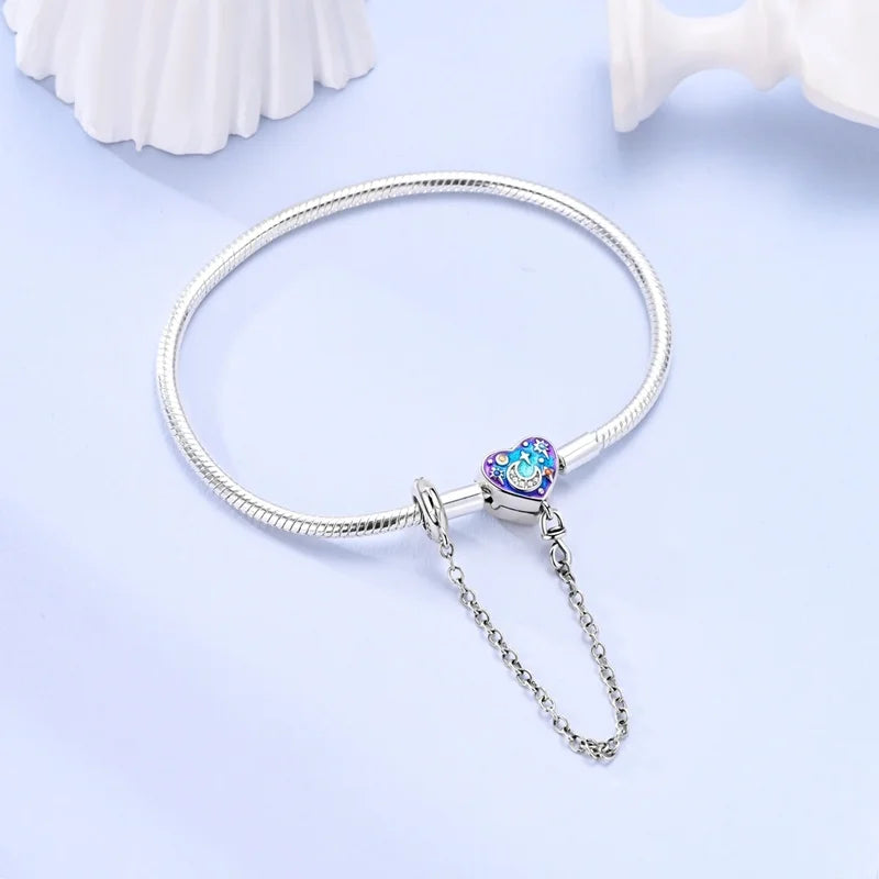 925 Sterling Silver Rainbow Leather Braided Bracelet | Eternal Love Stars & Moon Charm – DIY Women’s Beaded Jewelry Gift