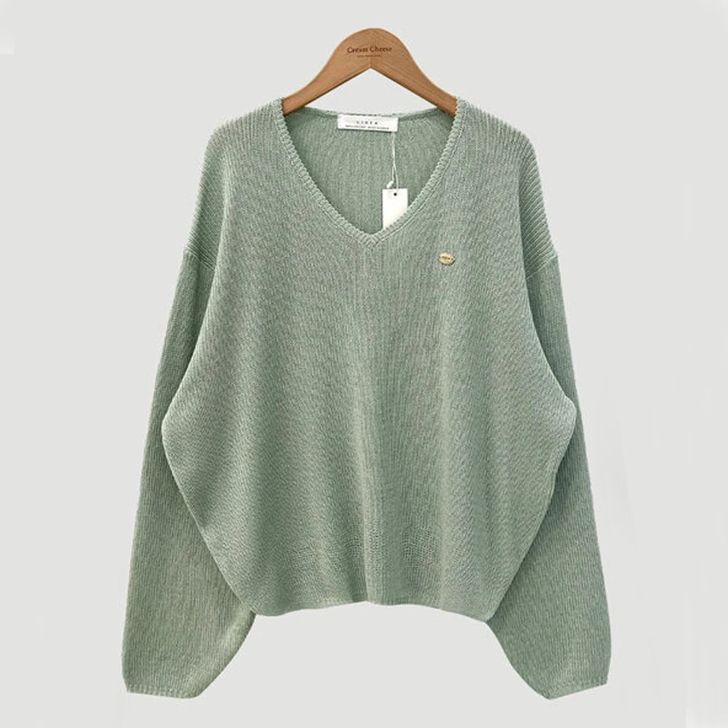 Loose Women’s Knitwear V-Neck Long Sleeve T-Shirt – Casual Comfortable Fashionable Autumn Top New Arrival
