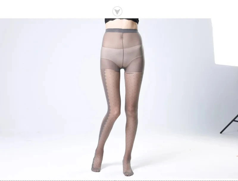 Women's Striped Lace Tights – Sheer Jacquard Dot Pantyhose with Side Seam Detail, 20 Denier for Transitional Seasons