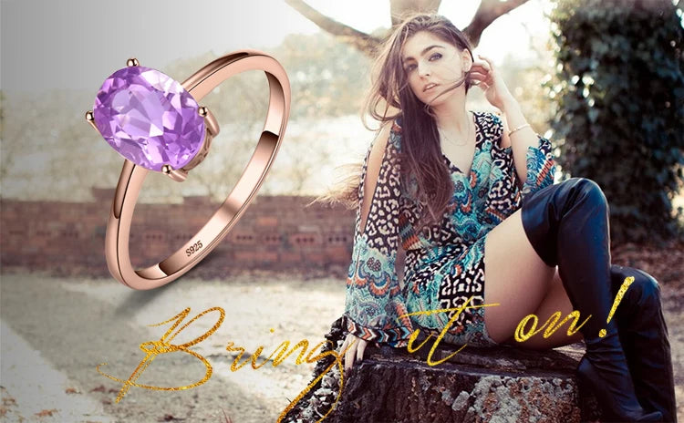 JewelryPalace 925 Sterling Silver Oval Gemstone Ring for Women | Rose & Yellow Gold Plated Amethyst Citrine Garnet Topaz Peridot Ring