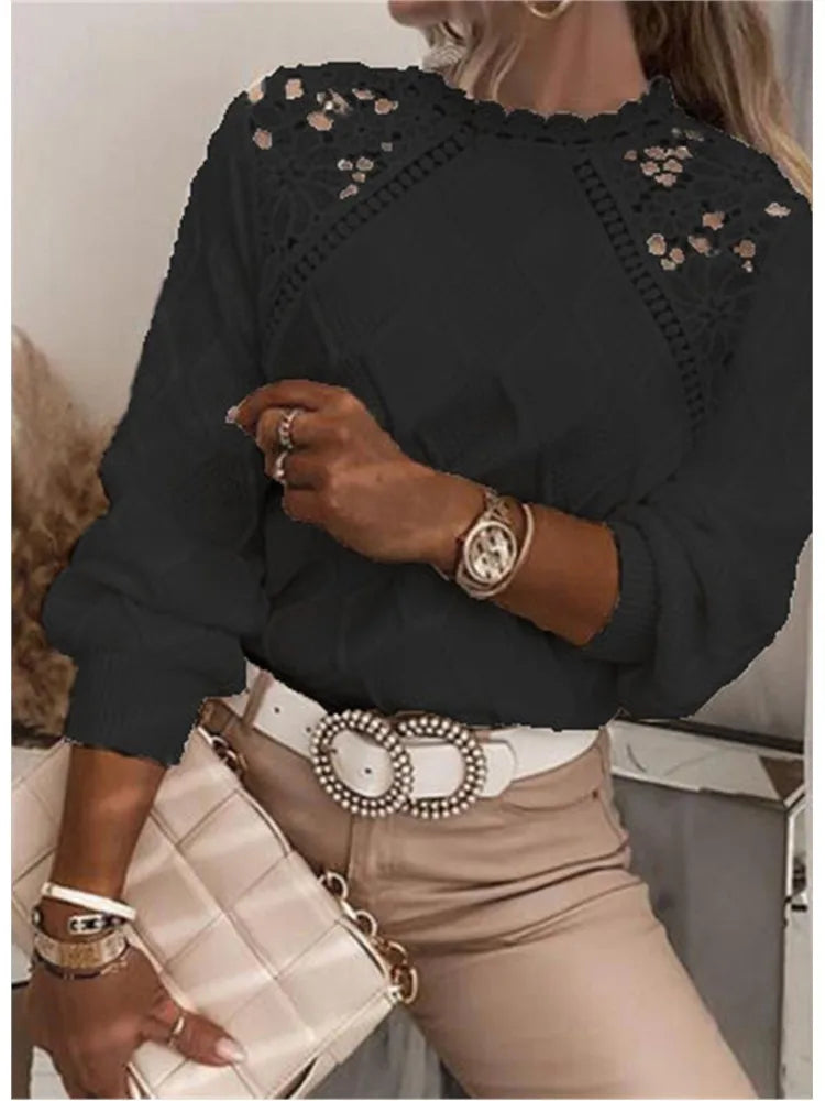 Casual O-Neck Long Sleeve Blouse 🌸 Women Elegant Office Top 2023 ✨