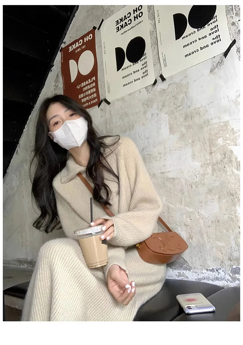 Long Sve Knitted Dr Women's Spring Autumn Loose Lazy Sle Long Dr Inner Wear Sweater Dr Commute Sle Polyester ...
