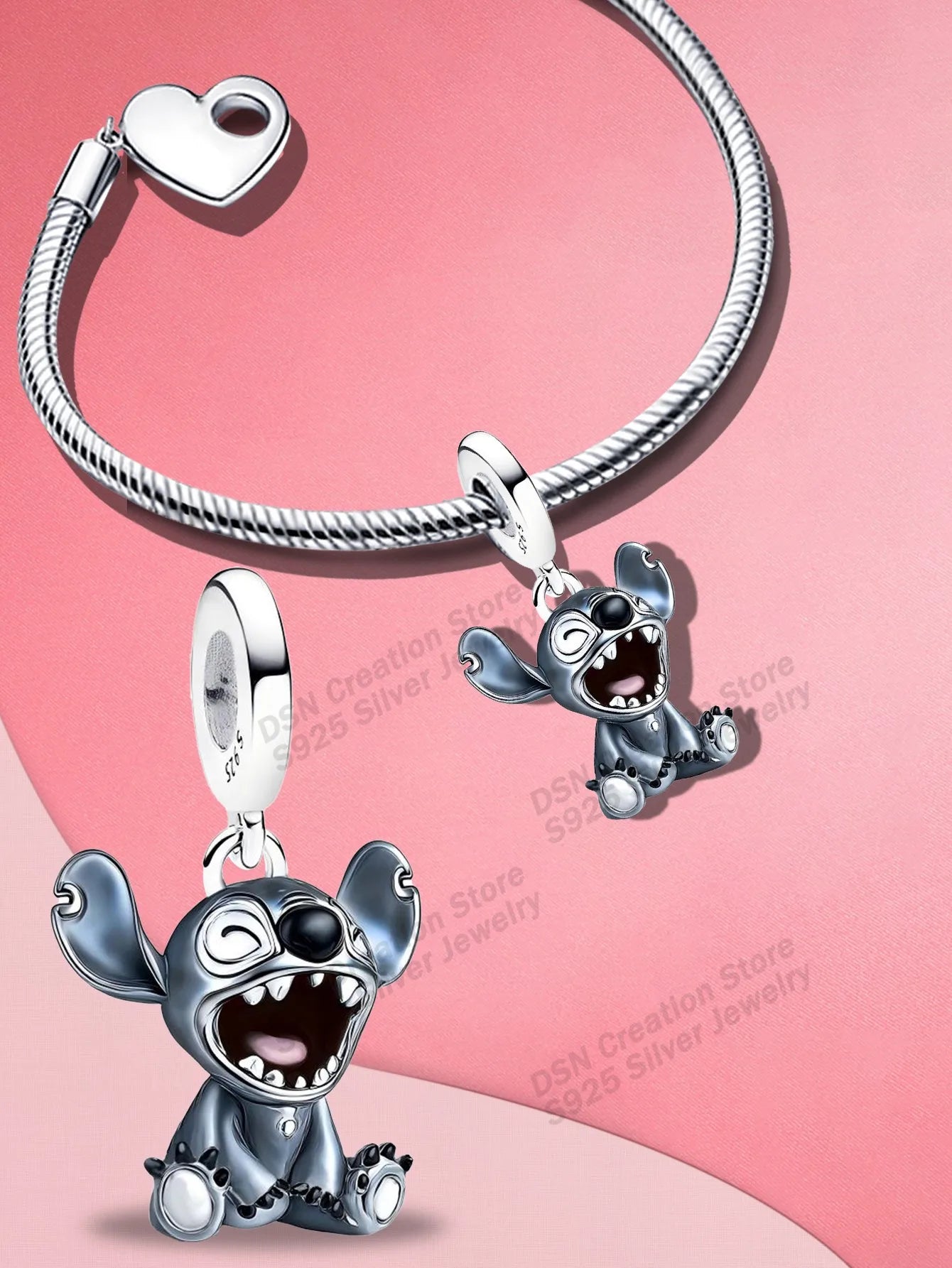 925 Sterling Silver Disney Charms | Stitch, Mickey & Cheshire Cat Beads for Original Bracelet Halloween Jewelry Gift