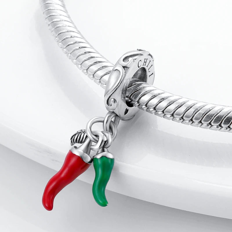 100% 925 Sterling Silver Life Tree & Chili Pepper Charms – Fit Pandora Bracelet, DIY Parent-Child Jewelry Gift