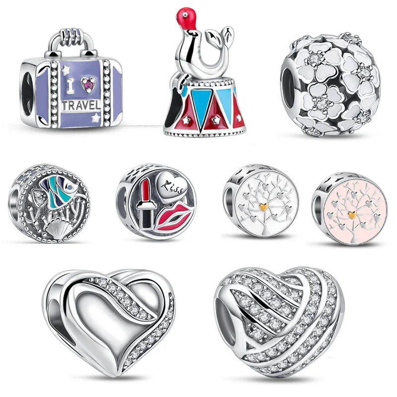 Original 925 Sterling Silver Lucky Flower & Love Bead Charm – Fits Pandora Bracelet, Women’s DIY Jewelry Gift