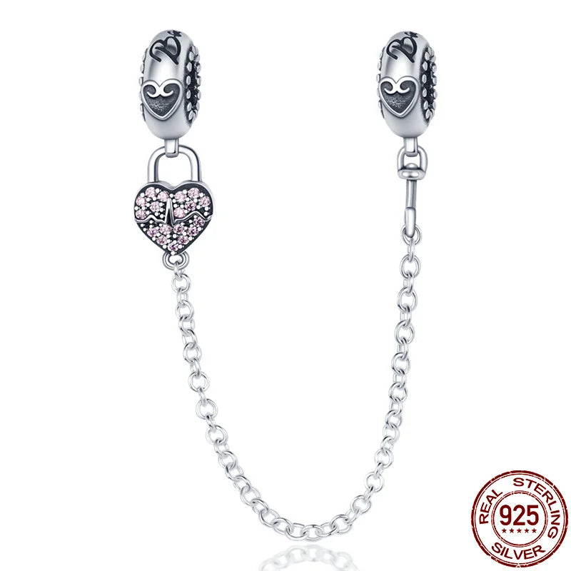 925 Sterling Silver Safety Chain Charms for Pandora Bracelets Women Jewelry