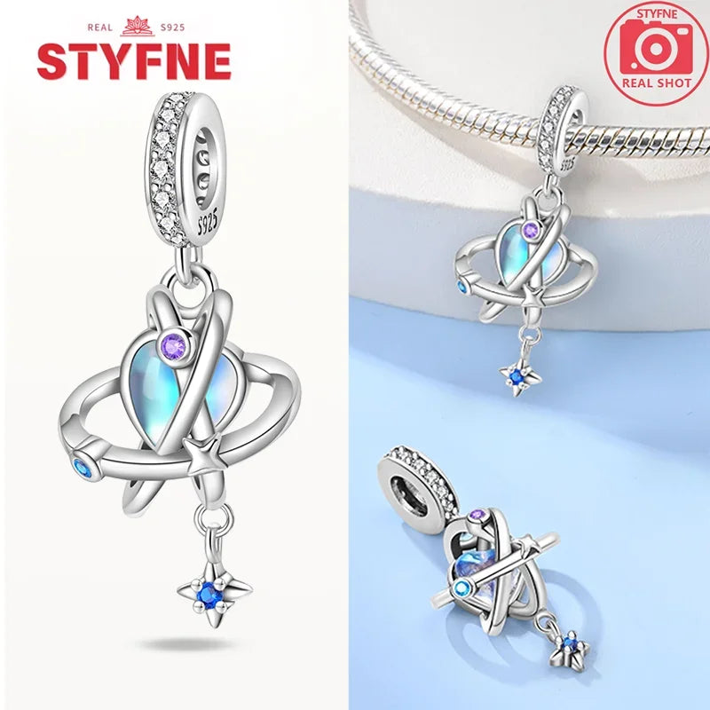925 Sterling Silver Luminous Rabbit Astronaut Spaceship Charm – Fits Original Bracelet DIY Jewelry Gift for Women
