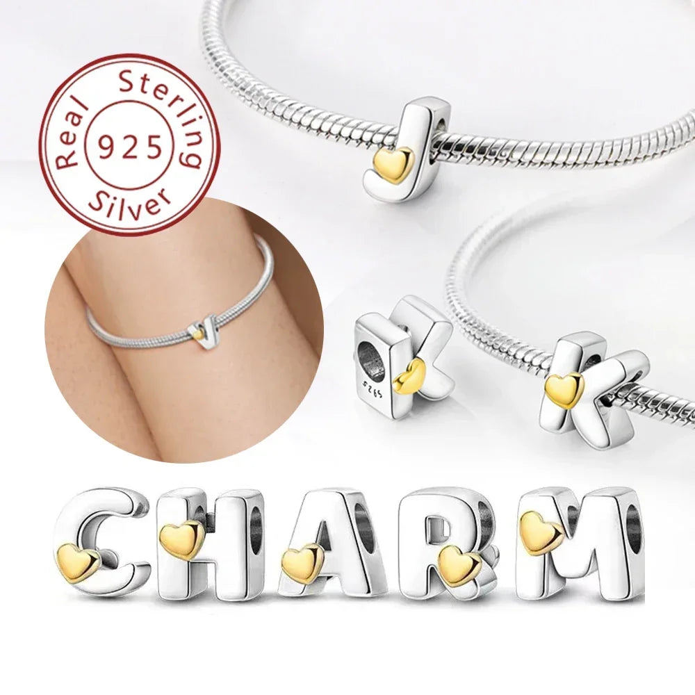 925 Sterling Silver A–Z Letter Charms | Alphabet Beads for Pandora
