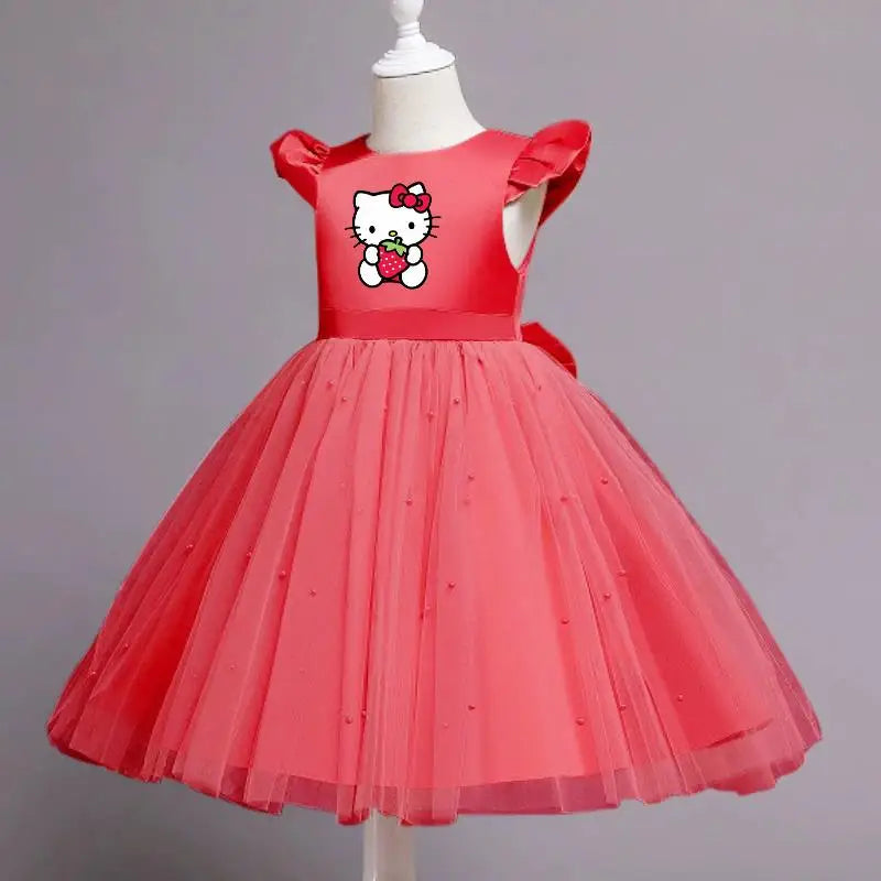 Hello Kitty Girls Lace Tulle Tutu Dress – Sleeveless Princess Wedding & Party Gown for Kids