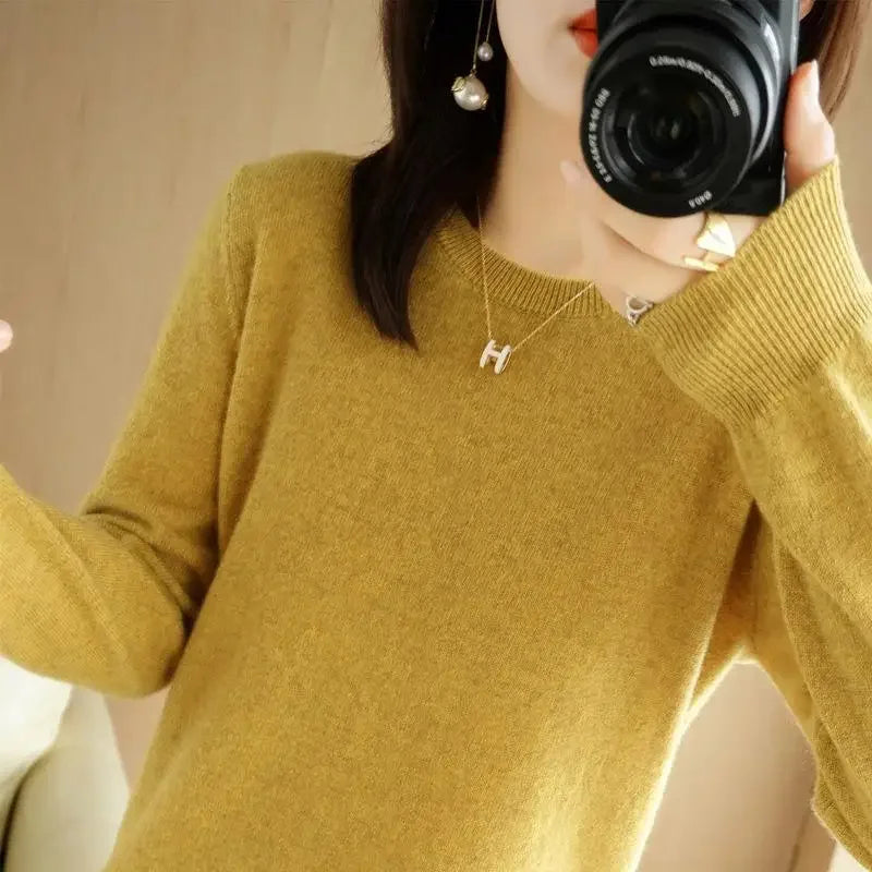 2025 Women Sweater Korean Fashion – Spring Autumn Long Sleeve O-Neck Knitwear Soft Warm Pullovers Bottoming Shirts