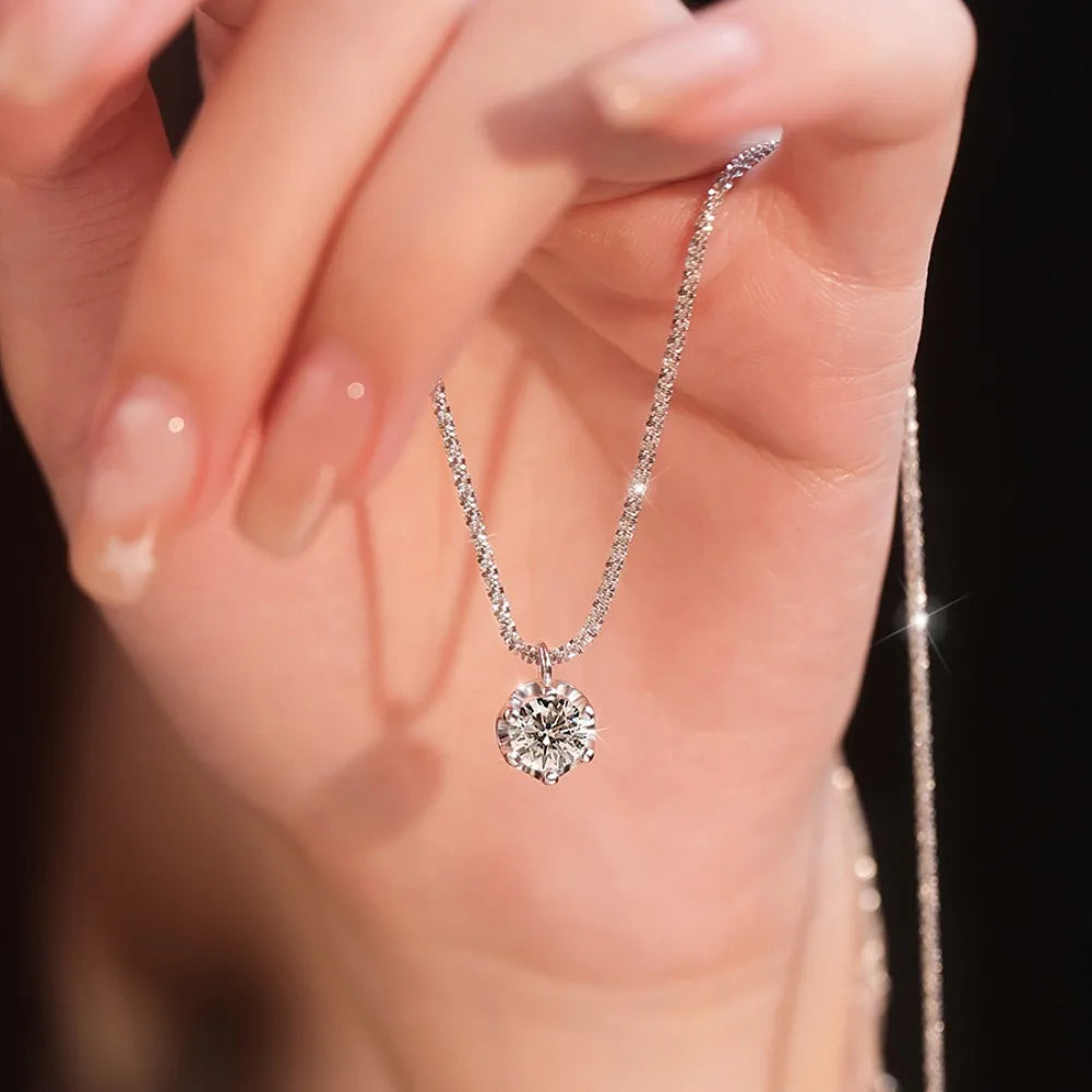 FEOBUR 1/2CT Moissanite Diamond Necklace – 925 Silver Crown Pendant for Women