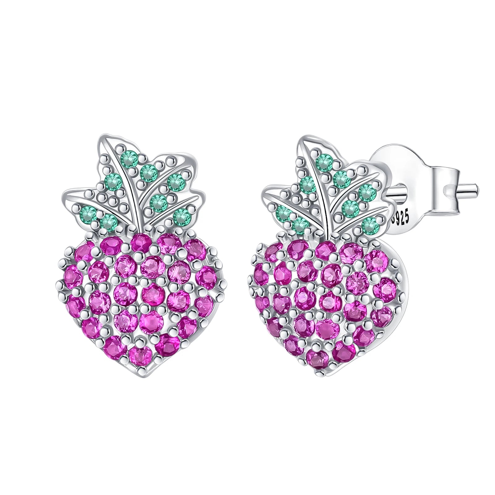 925 Sterling Silver Cute Fruit Earrings – Cherry, Strawberry, Apple & Grape for Women