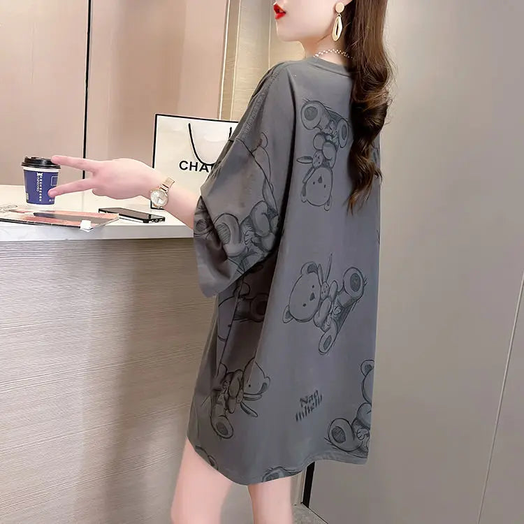 Plus Size Women’s Cartoon T-Shirt | Summer Loose Fit Top | Korean Style Short Sleeve Round Neck