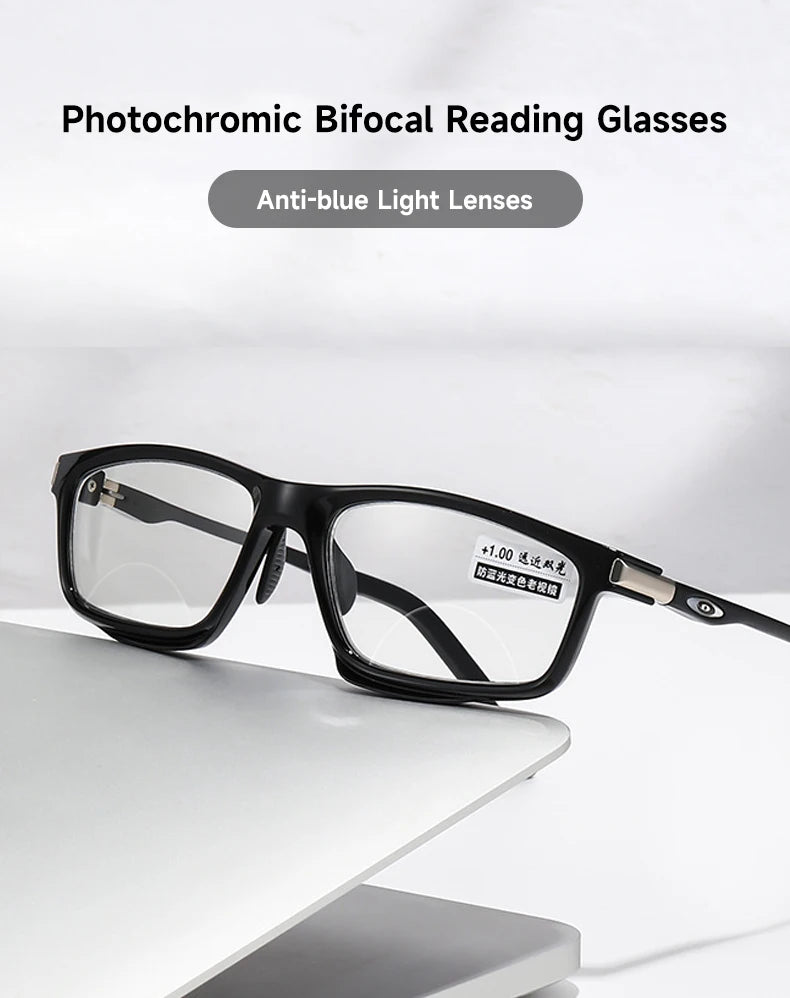 Photochromic Bifocal Reading Glasses for Men & Women – Anti-Blue Light Multifunctional Aluminum Magnesium Sports Eyewear