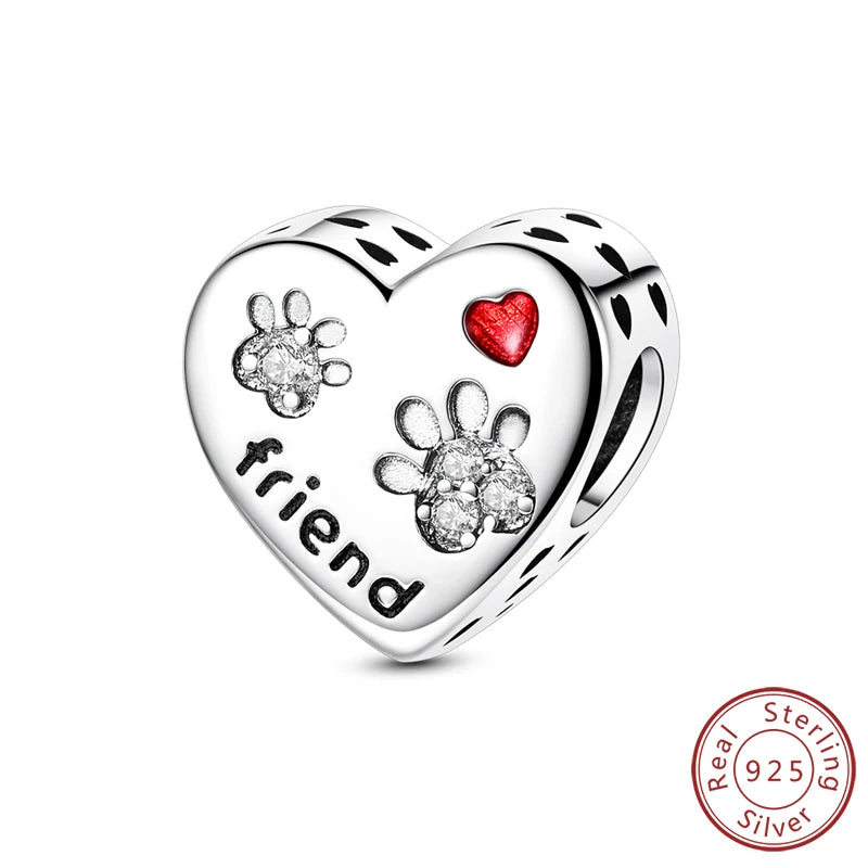 New Love Heart Shaped 925 Sterling Silver Charms – Family & Friendship Charm Beads Fit Original Bracelets for Women