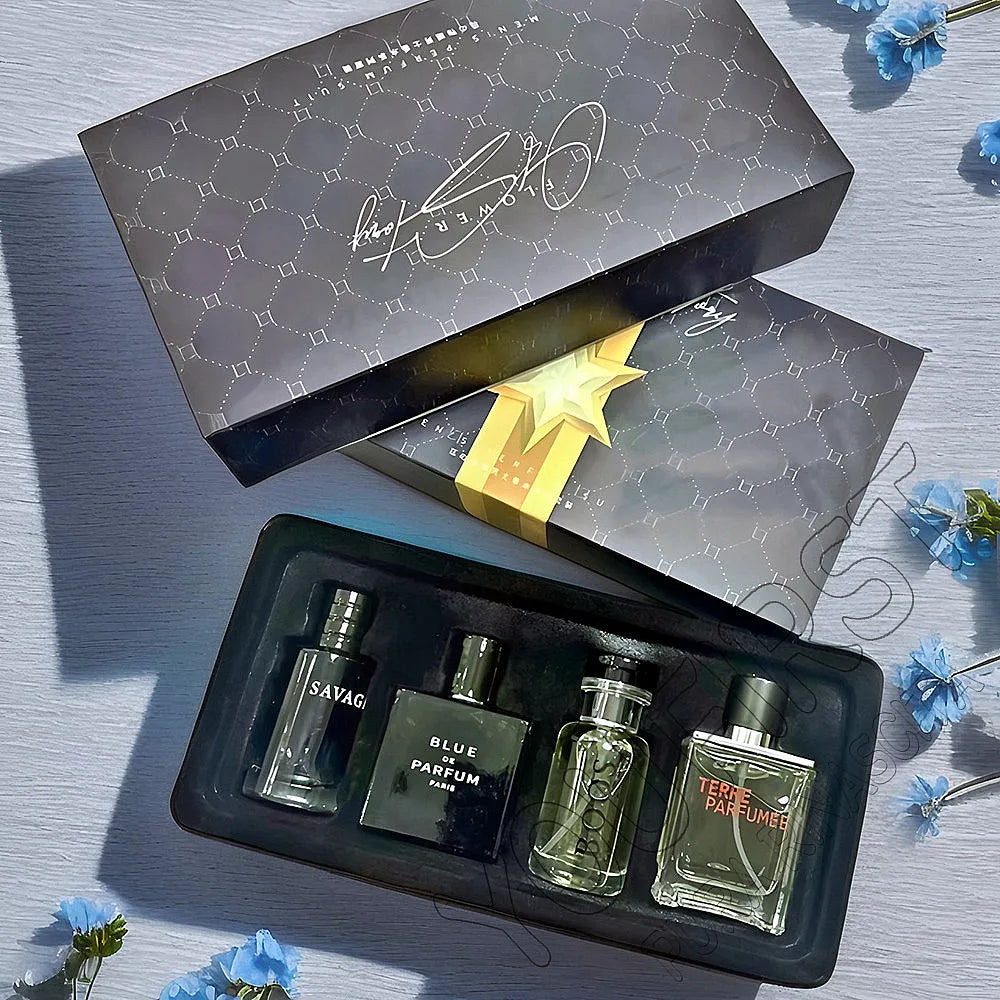 Luxury Brand Men’s Perfume Set – 4PCS Gift Box | 100ML Cologne Parfums Homme with Natural Floral & Fruity Masculine Scents