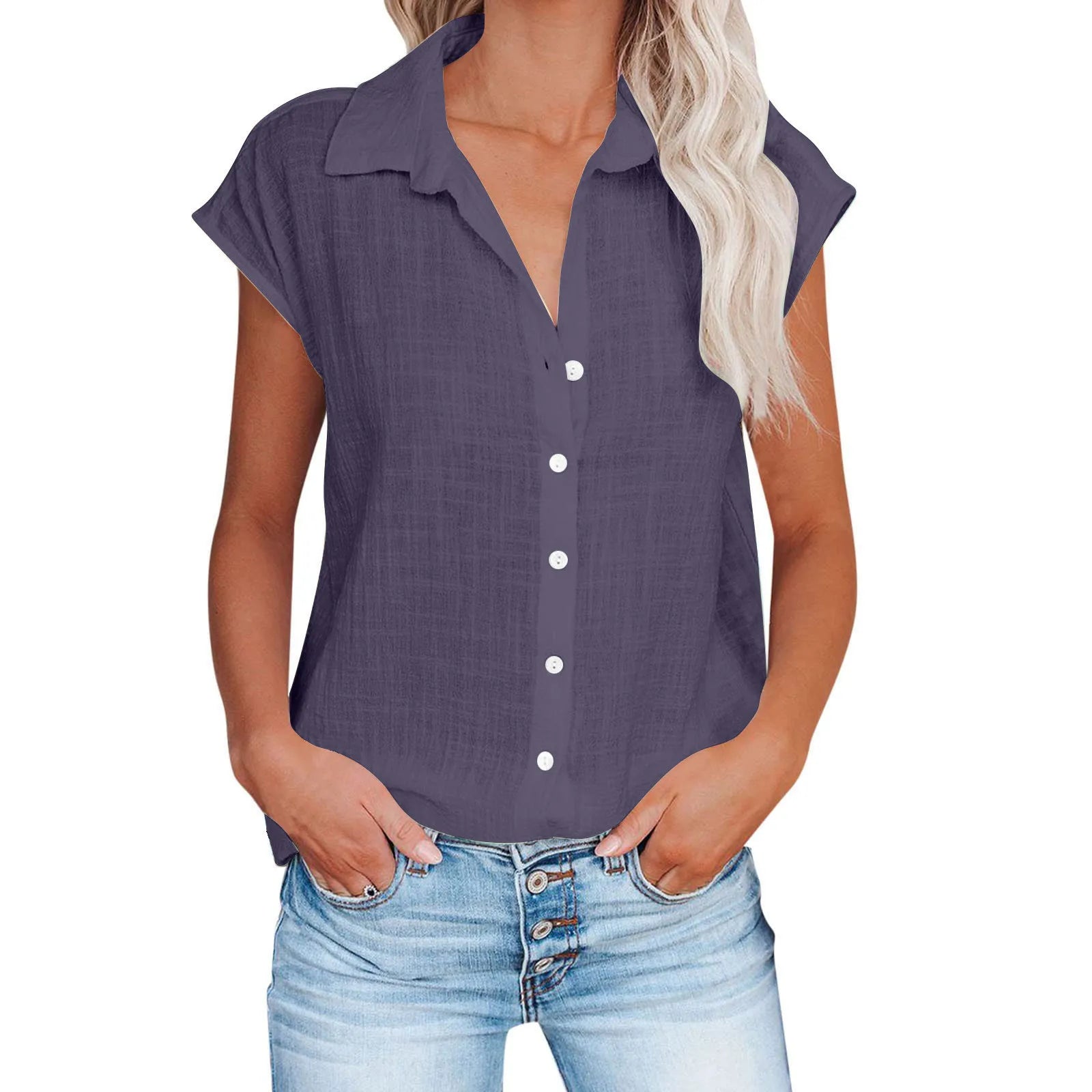 Summer Solid Cotton Linen Shirt for Women – Casual Short Sleeve Loose T-Shirt Ladies Thin Tee Top 🌿✨