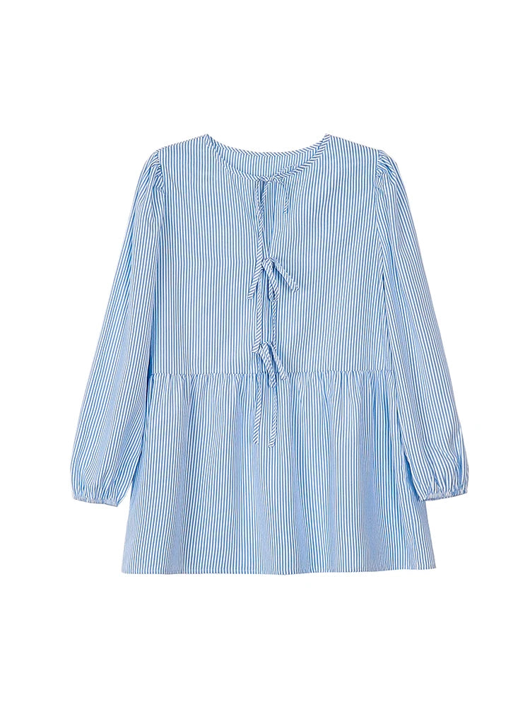2025 Women’s Casual Striped Tie-Front Long Sleeve Shirt – Loose Fit Everyday Top 👚✨