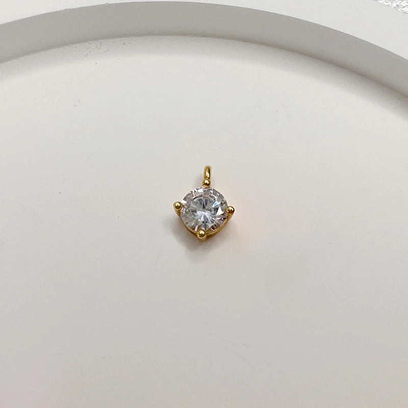 S925 Sterling Silver Round Zirconia Pendant – Gold Plated Charm for Necklace Chain DIY Fine Jewelry Making SD3