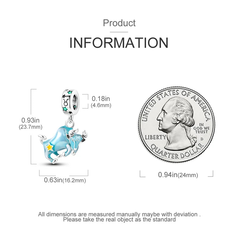 Original 925 Sterling Silver 12 Constellation Luminous Charm | Fits Pandora 3mm Bracelet DIY Jewelry Gift for Women