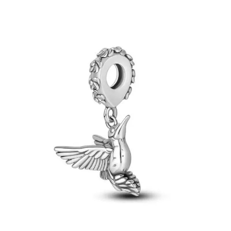 New 925 Sterling Silver Hummingbird & Swallow Pendant Charm | Bird Bead for Original European Bracelet DIY Women’s Jewelry
