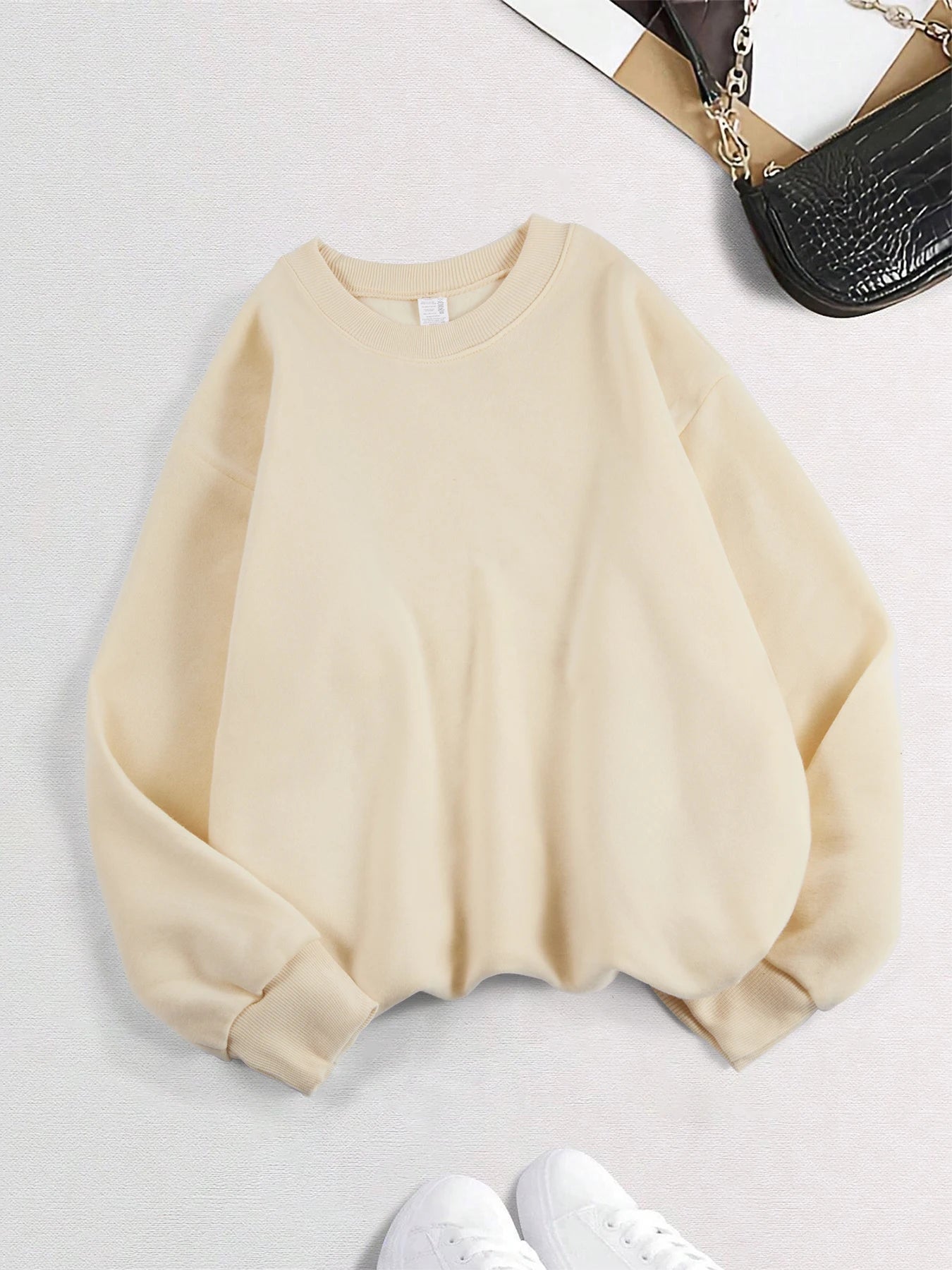 Women’s Solid Sweatshirt | Casual Warm Hoodie | Loose Fleece Crewneck Pullover Top for Autumn & Winter