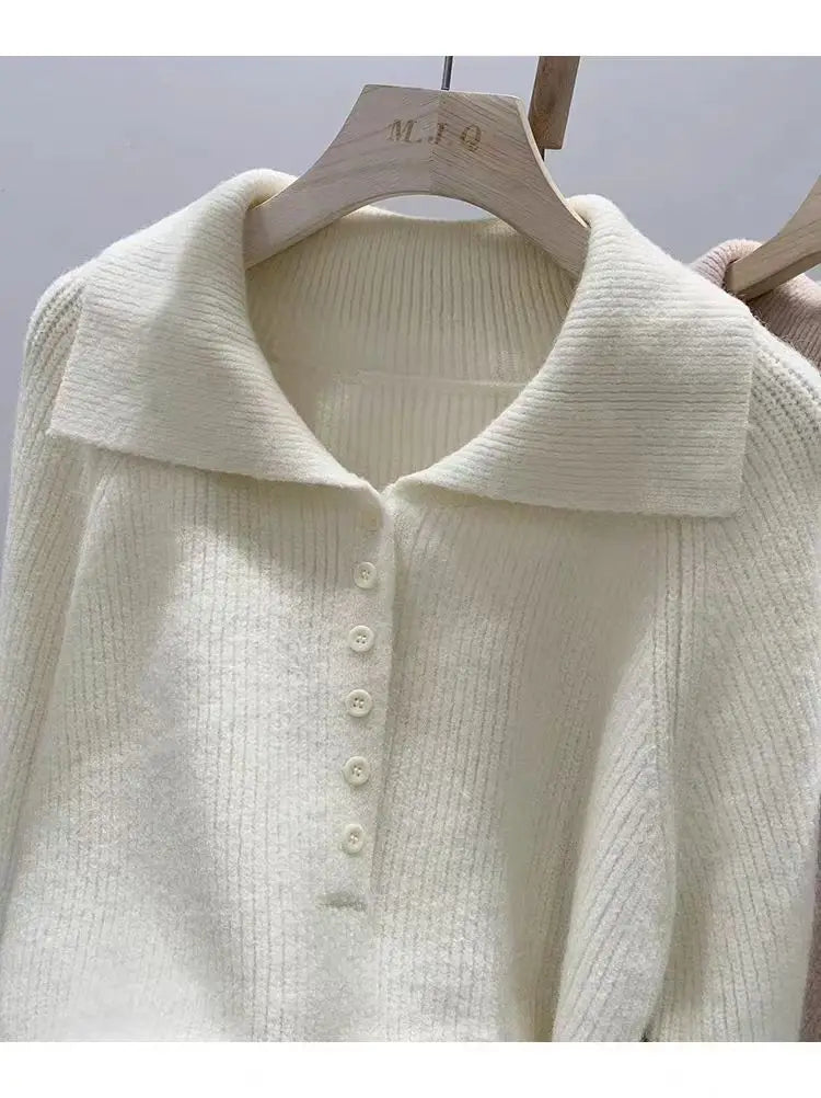 Pink Lazy Korean Style Big Collar Sweater – Women’s Autumn Winter Slim Soft Knitted Top | Sweet Loose Fit Versatile Knit