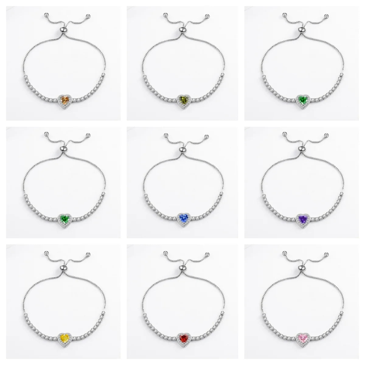 925 Sterling Silver 3D Heart-Shaped Adjustable Love Color Bracelet for Women