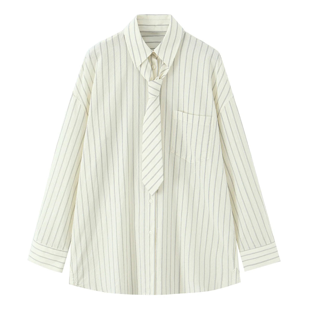 2025 Autumn Women’s Loose Striped Tie Lapel Long-Sleeved Shirt – Casual Fashion Versatile Top 🍂✨