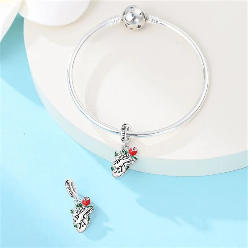 Hot Sale 925 Sterling Silver Heart Lung Rose Pendant Charm for Women – Fits Original Bracelet & Necklace