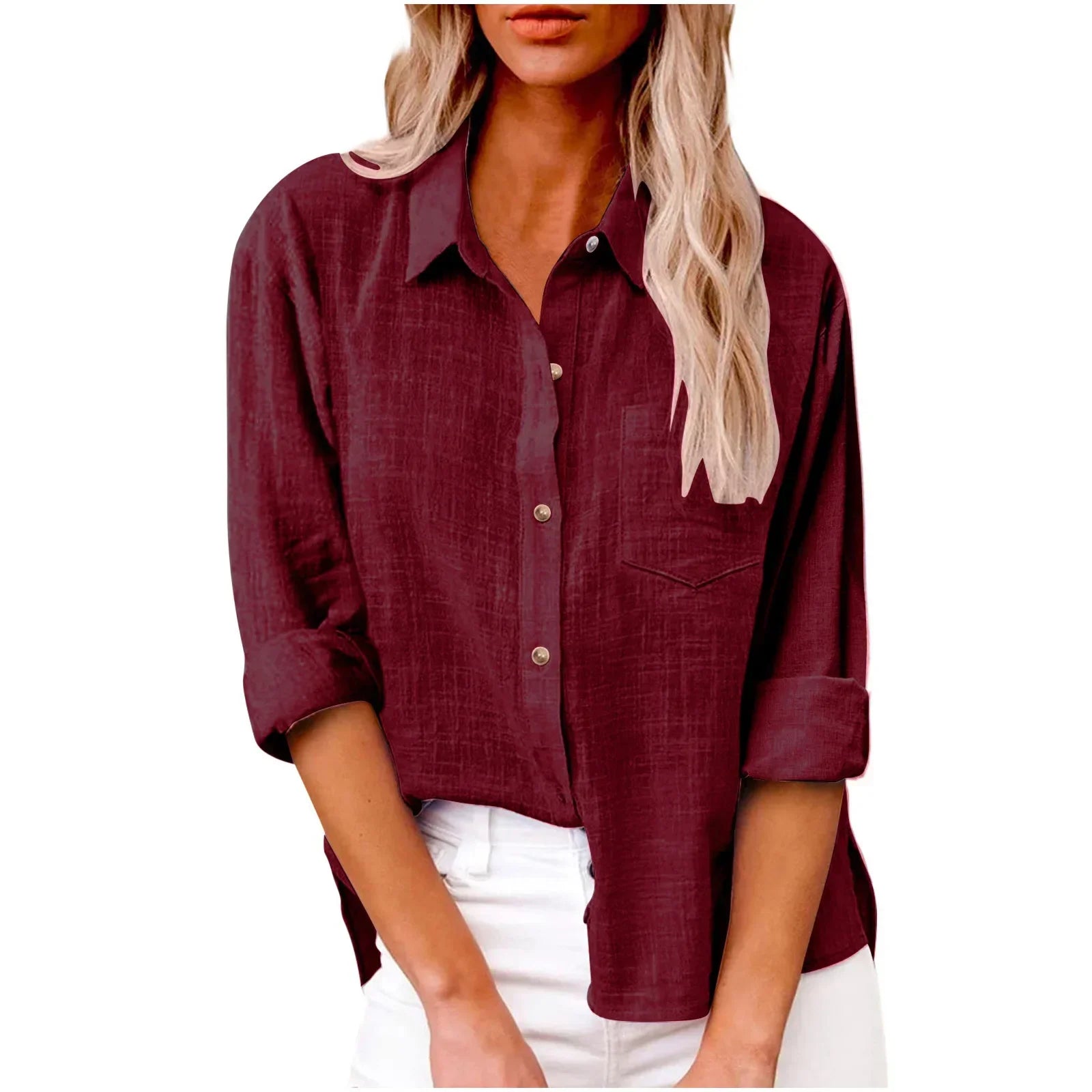 Cotton Linen Long Sleeve Women’s Shirt – Solid Elegant Casual T-Shirt 👚🌿