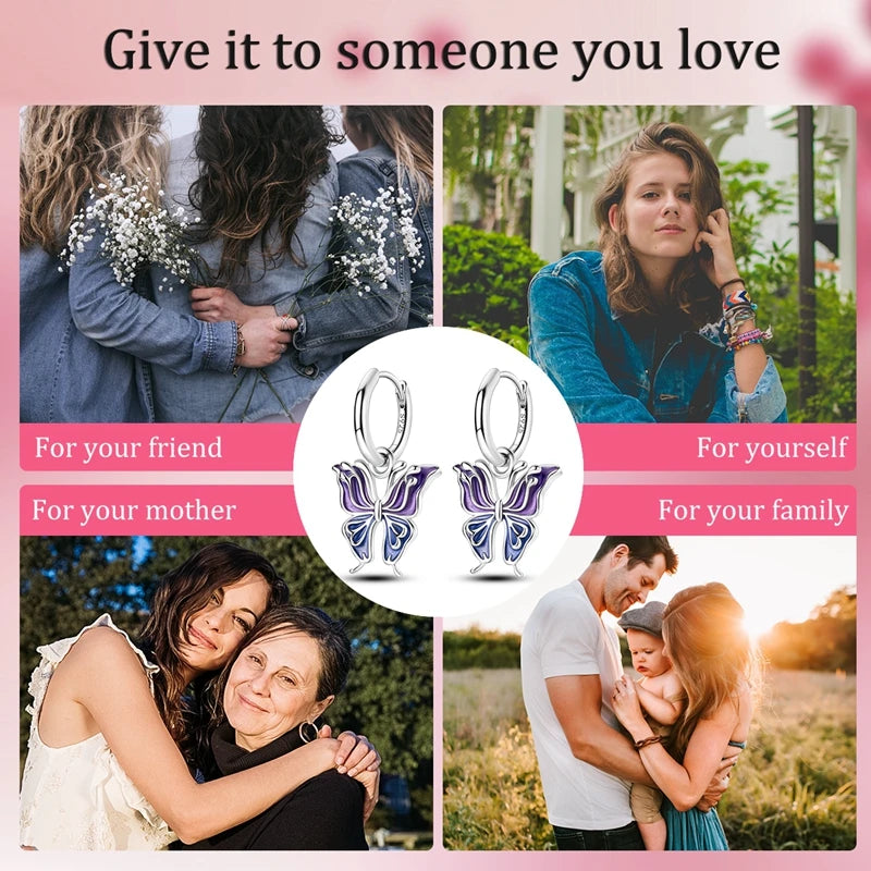 925 Sterling Silver Colorful Butterfly Hoop Earrings | Pave CZ Elegant Gothic Jewelry for Women & Friends