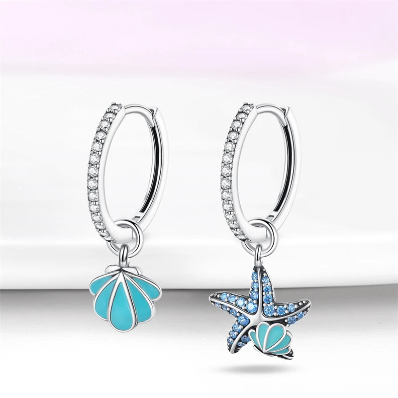 925 Sterling Silver Glowing Starfish & Shell Earrings | Fashion Jewelry for Women