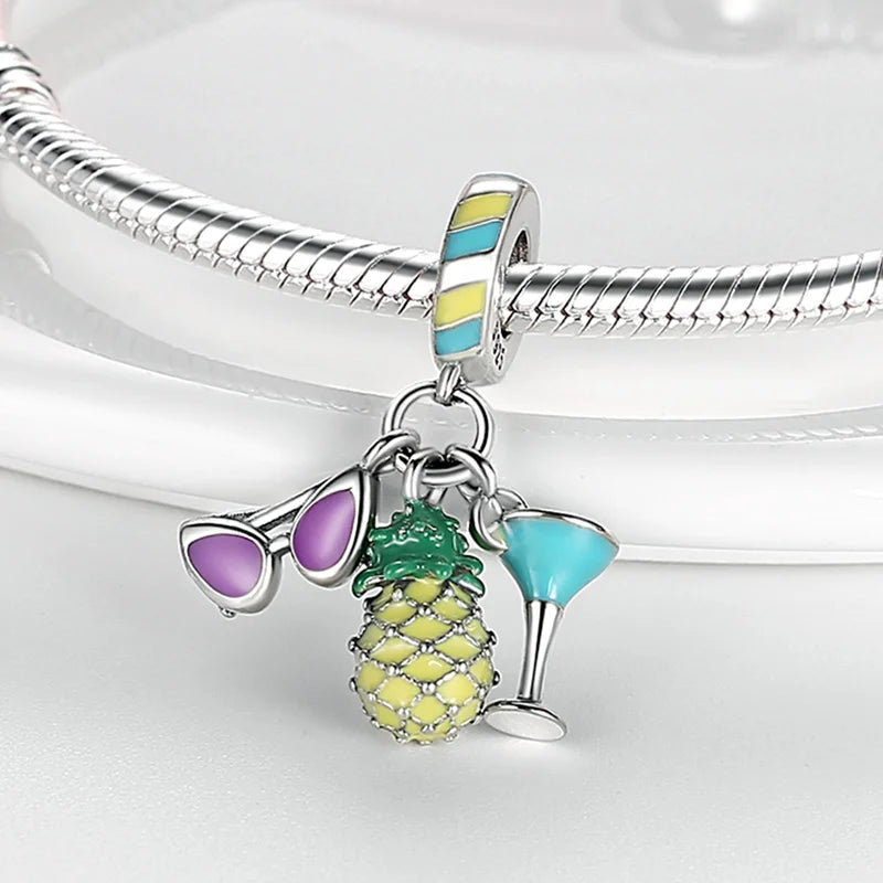 925 Sterling Silver Summer Ocean Collection Charms | Dangle Beads for Women Lover DIY Fine Jewelry Gift
