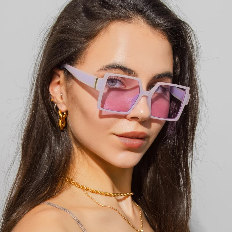 1/2pcs Vintage Large Frame Square Sunglasses for Women – Retro Brand Big Frame Sun Glasses | Black Fashion Gradient Eyeglasses