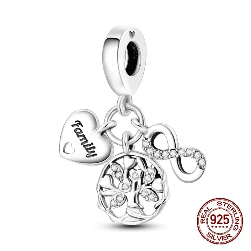 925 Sterling Silver Number & Puppy Family Beads Pendant | Fit 4mm Hole Bracelets