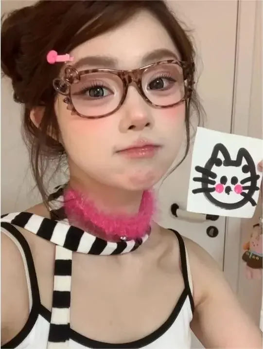 Y2K Leopard Print Eyeglass Frame – Anime Kawaii Retro Glasses | Cartoon Cute Decorative Eyewear Toys