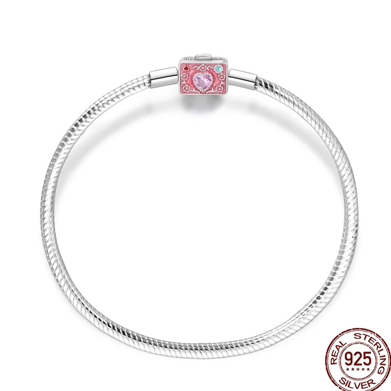 925 Sterling Silver Heart Moon Sun Clasp Charm Bracelet | 17–20CM Original Bracelet for Women | Fits Pandora DIY Beads Jewelry