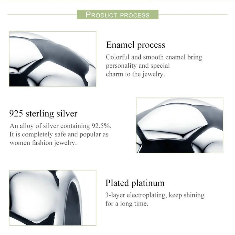 BISAER 925 Sterling Silver Ball Series Charms – Football, Volleyball, Tennis & Basketball Beads Fit Pandora Bracelet DIY Jewelry