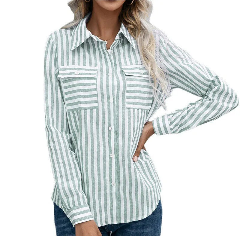 Women’s Striped Single-Breasted Long Sleeve Shirt 2024 – Elegant & Youthful Spring/Summer Blouse 🌿✨
