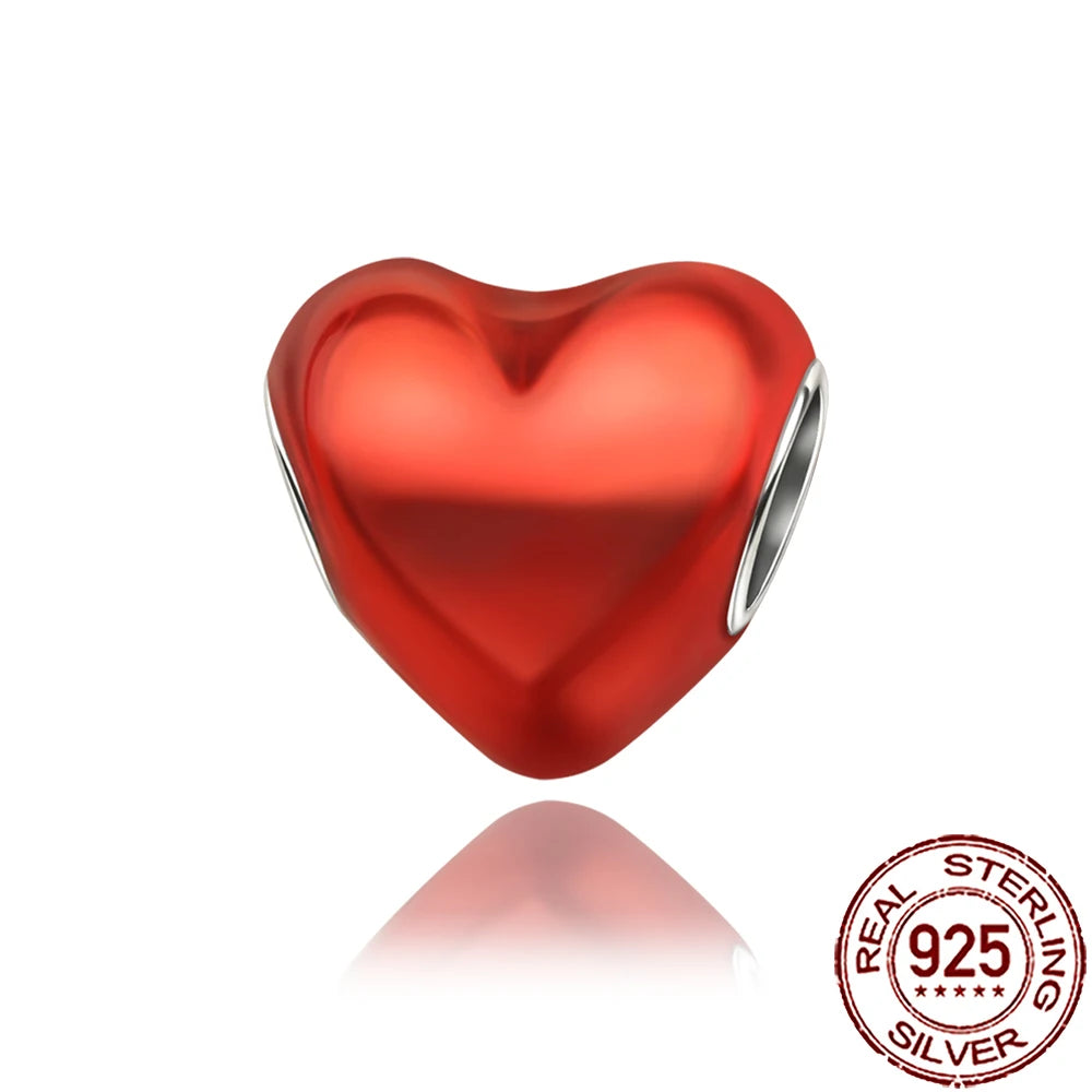 2025 New 925 Sterling Silver Colorful Shine Heart Charm Beads | Fit Snake Chain Bracelet & Necklace Women DIY Jewelry