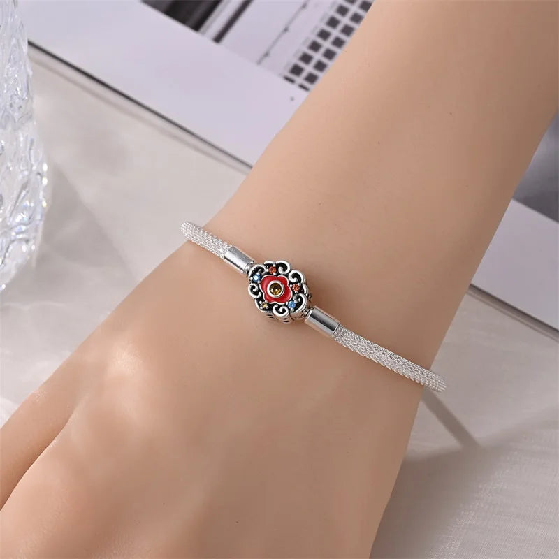 925 Sterling Silver Rainbow Leather Braided Bracelet | Eternal Love Stars & Moon Charm – DIY Women’s Beaded Jewelry Gift
