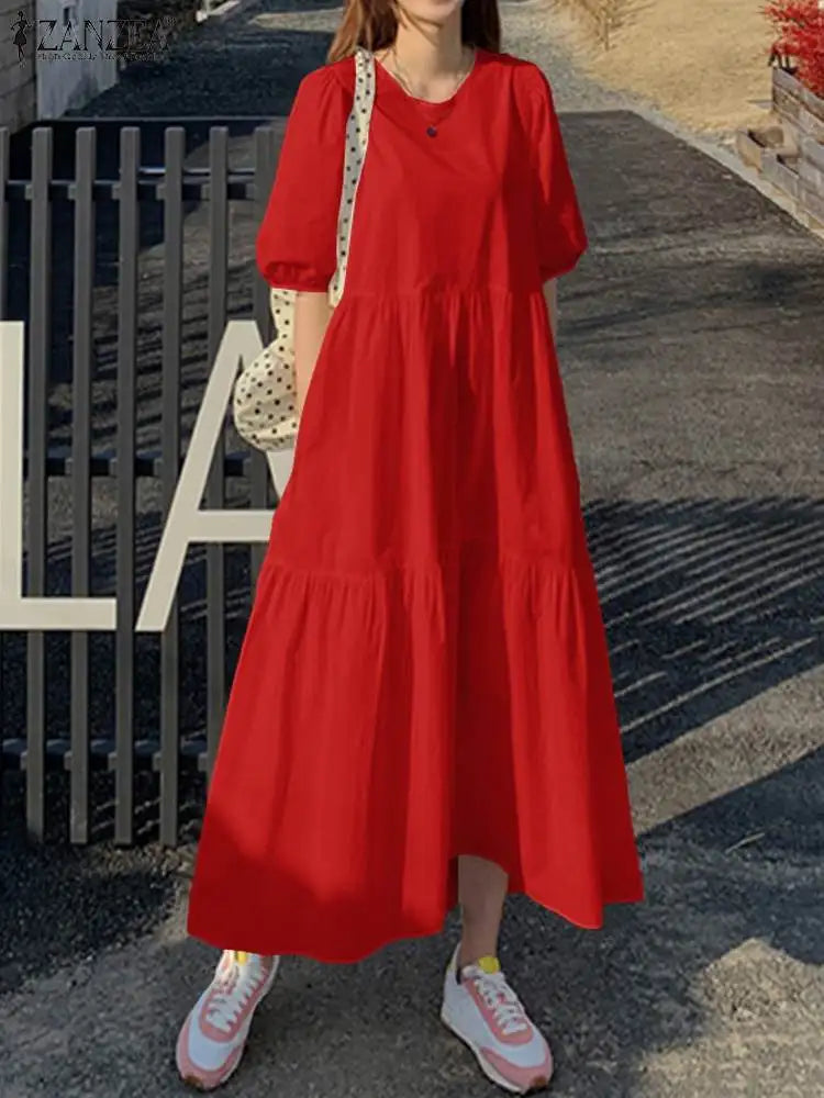 Elegant Solid Summer Dress for Women – ZANZEA 2023 Casual Short Sleeve Maxi Vestidos | O-Neck Oversized Robe Femme