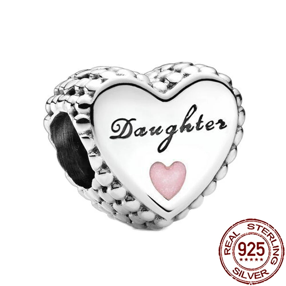 2025 New 925 Sterling Silver Heart Charm Sister Mother Daughter Beads Fit Pandora Bracelet
