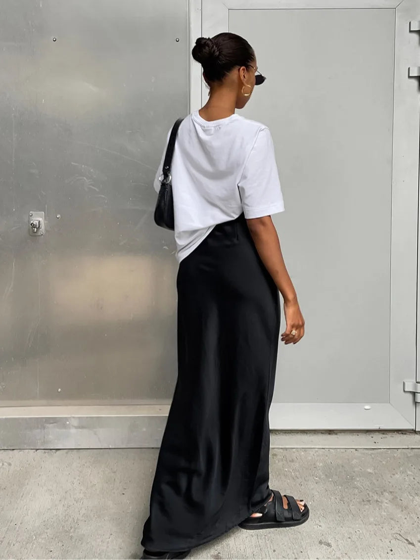 2024 Women’s Fashion Satin High Waist Midi Skirt – Stylish, Chic & Versatile Female Skirt