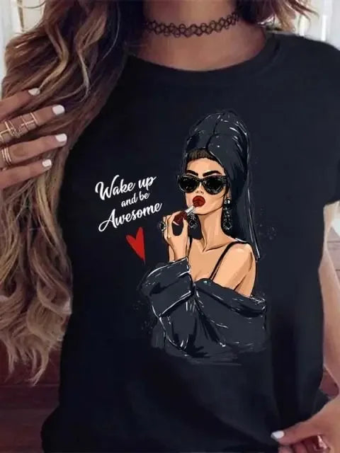 Maycaur Women's Graphic Printed T-Shirt | Korean Harajuku Short Sleeve Top | Fashion Casual Summer Tee